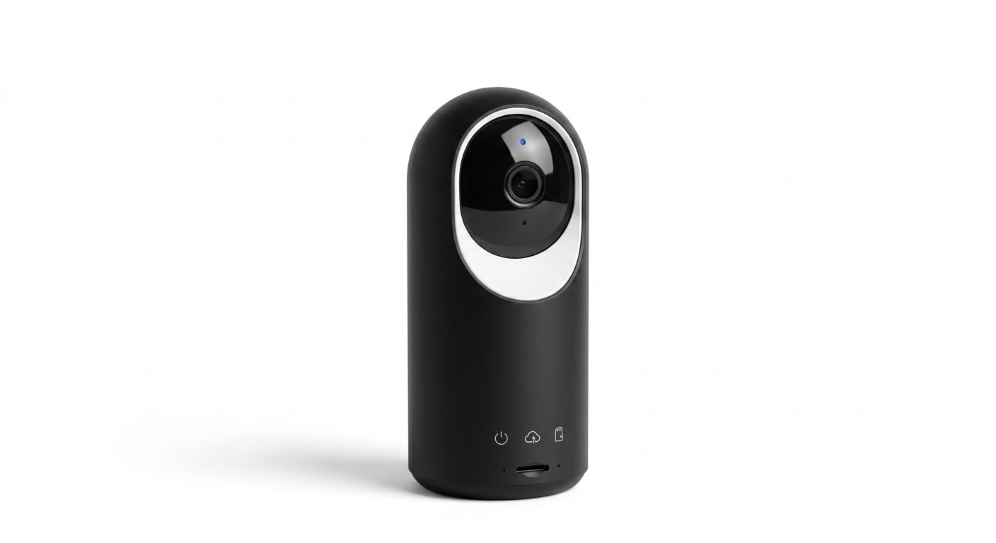 Student-supplied edited image of a black connected camera against a white background